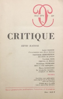 p Matisse p p revue i Critique i p p mai 1974 p p Bois Yve Alain i et al i p