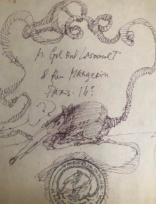  p Louis Pons p p Dessin autographe p p sur une enveloppe p p adressee au p p critique d art p p p p Gilbert Lascault p p et  p 