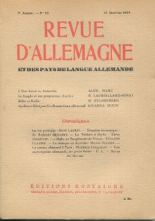  p Revue d Allemagne et des pays de langue allemande n 63 janvier 1933 p p Collectif p 