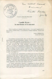  p Camille Bryen la non forme et le non mot p p Roche Fanette p 