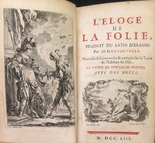  p L eloge de la Folie p p traduit du latin p p d Erasme p p Par M Gueudeville p p Nouvelle Edition revue corrigee p p sur le texte de l edition de Bale p p et ornee de figures p p avec des notes p p br p 