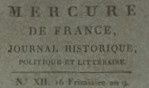 Mercure de France   n° XII 16 frimaire an 9 1800