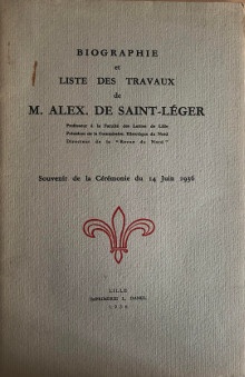  p Biographie p p et liste des travaux p p de M Alex de Saint Leger p p i Souvenir de la ceremonie du 14 juin 1936 i p 