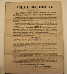 Theophile Bra br Affiche municipale concernant les obseques du sculpteur le mardi 5 mai 1863 aux frais de la ville de Douai Choque E maire de Douai