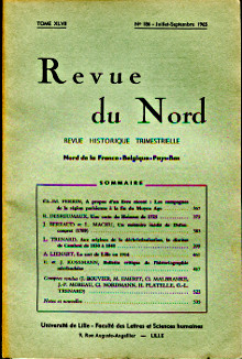 Revue du Nord Nord de la France Belgique Pays Bas Tome XLVII n 186 Juillet Septembre 1965 collectif